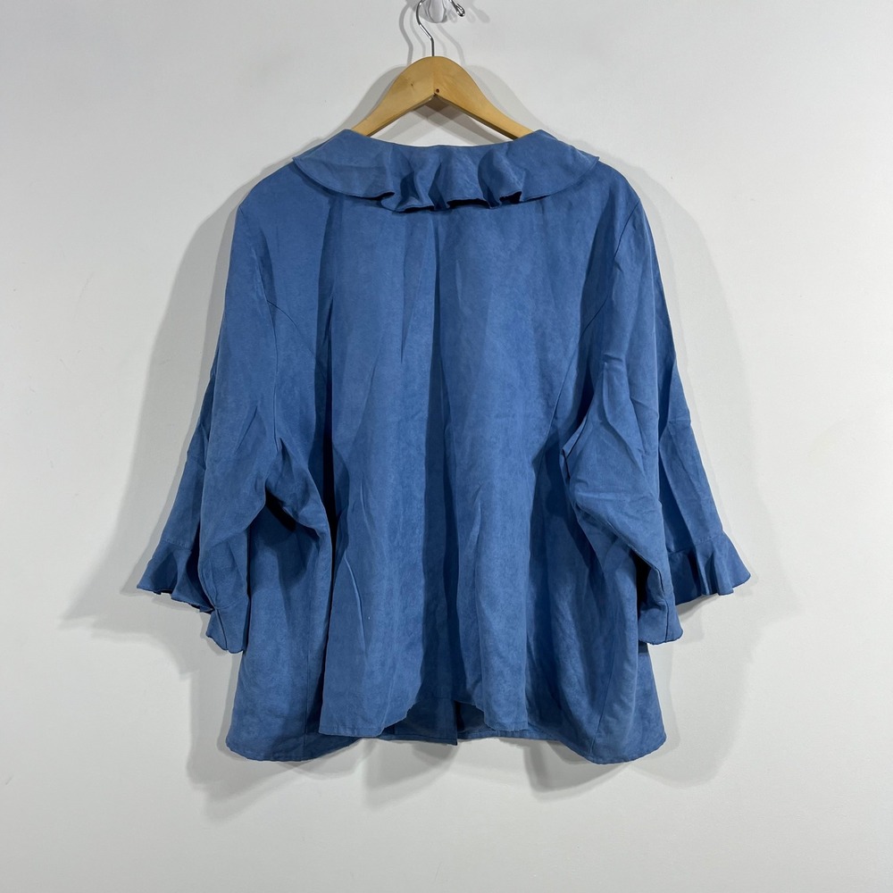 Avenue VTG Y2K Edwardian Fairy Grunge 90s Faux Suede Ruffle Top Blue Women 30 32 - Picture 3 of 8
